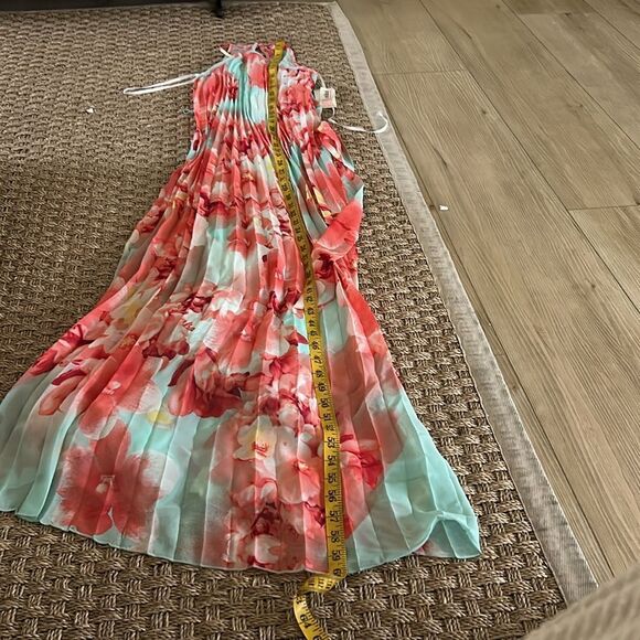 B. Darlin Long Maxi Pleated Dress, Aqua/Coral, Size 1/2, NWT - Picture 11 of 12